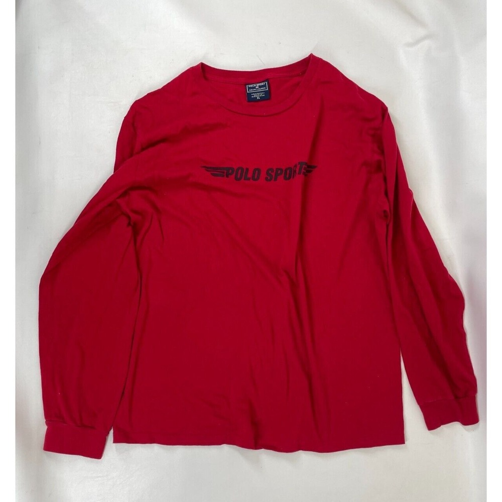 Polo Sport Ralph Lauren Red Long Sleeve Shirt Mens Size XL Spell Out Vintage